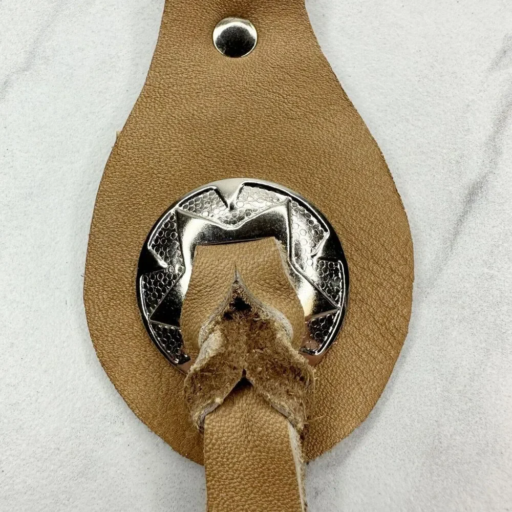 Soft Brown Leather Fringe Western Concho Boho Keychain Keyring